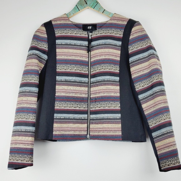 H&M Jackets & Blazers - H&M Full ZIp Blazer Multi-Color Deco Lines Sz 6